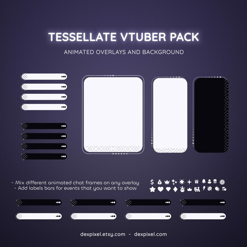 Tessellate White and Black Animated Vtuber Stream Pack 5