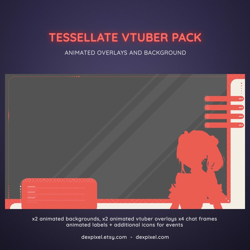 Coral Red Tesselate Animated Vtuber Stream Pack 4
