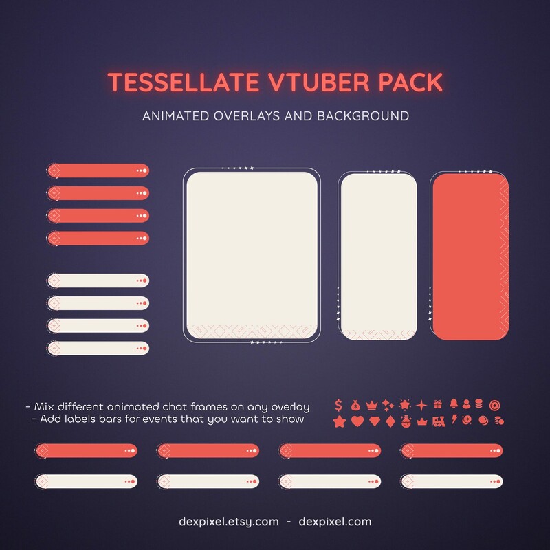 Coral Red Tesselate Animated Vtuber Stream Pack 5