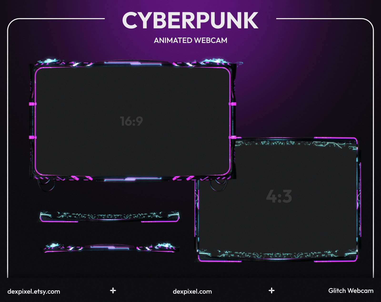 Purple Cyberpunk Glitch Animated Webcam Overlay 4.png
