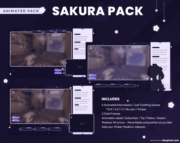 Sakura Purple Animated Stream Pack Twitch Intermission