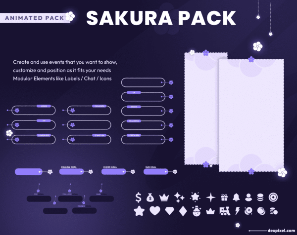 Sakura Purple Animated Stream Pack Twitch Labels