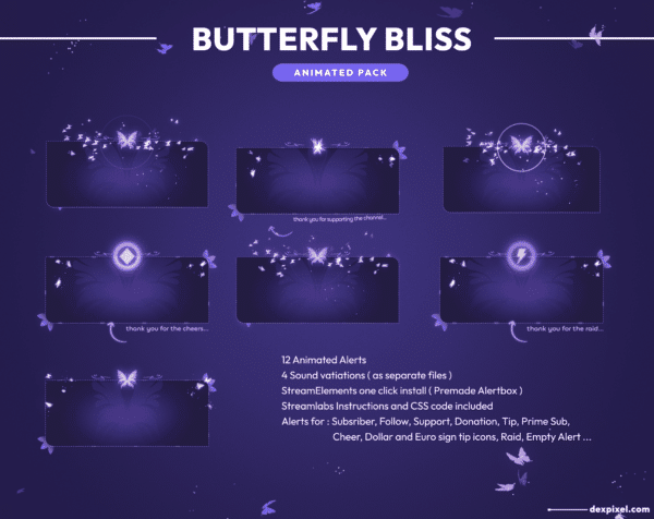 Butterfly Bliss Animated Stream Pack Twitch Alerts