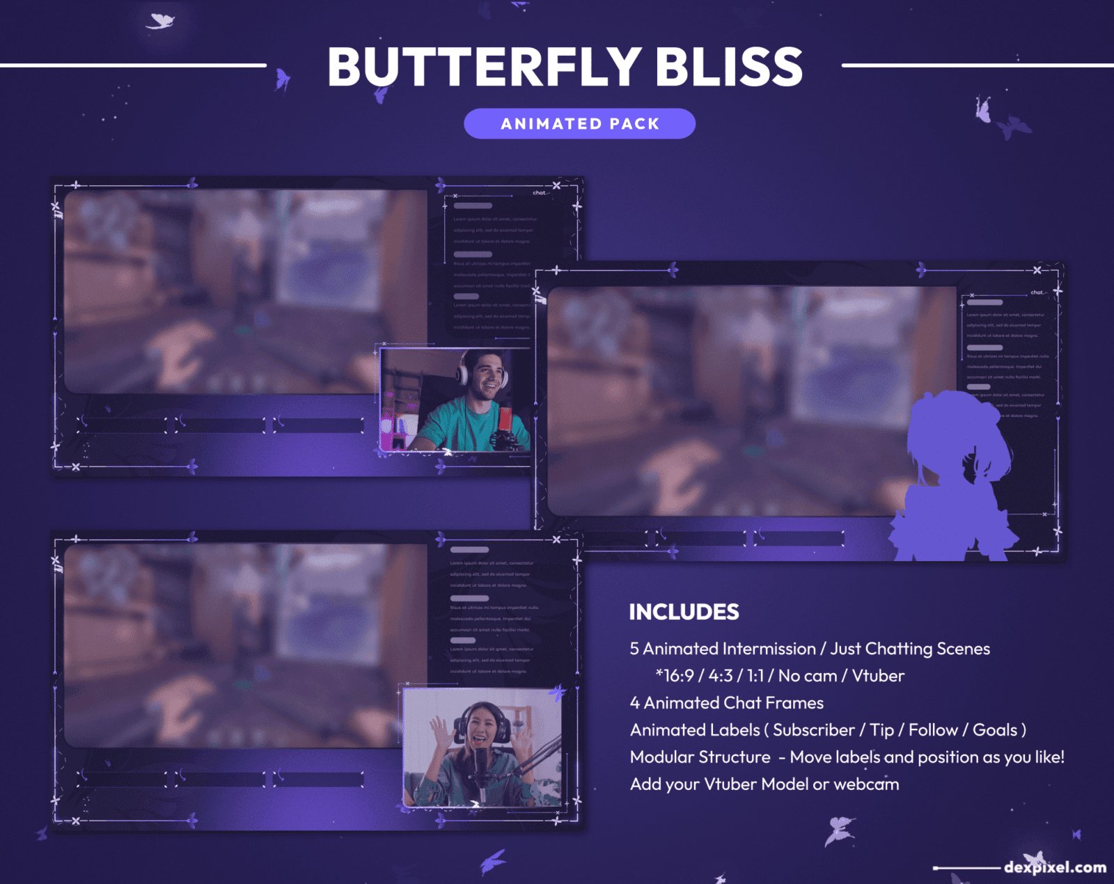Butterfly Bliss Animated Stream Pack Twitch Intermission Scenes