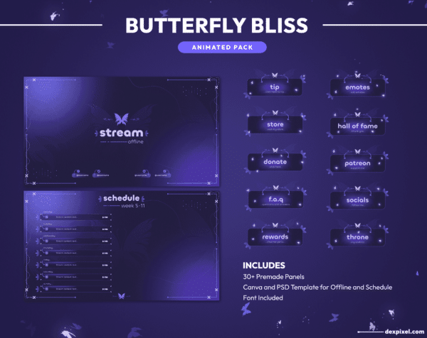 Butterfly Bliss Animated Stream Pack Twitch Panels Offline