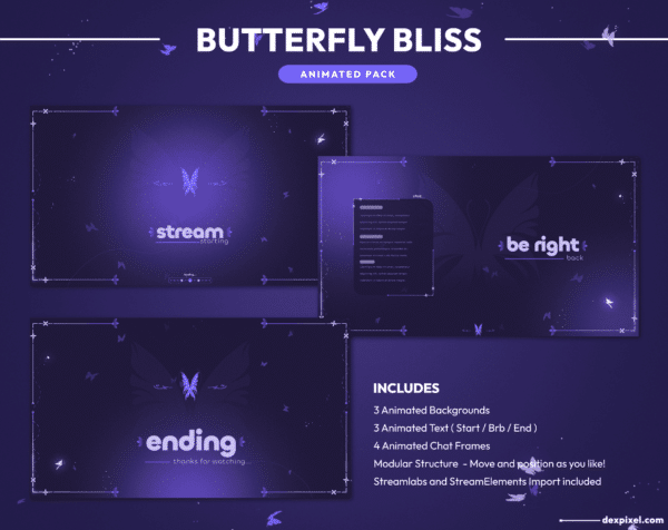 Butterfly Bliss Animated Stream Pack Twitch Scenes