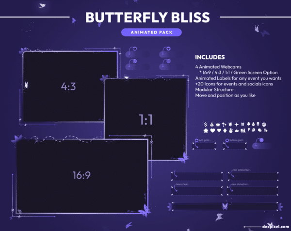 Butterfly Bliss Animated Stream Pack Twitch Webcam Scenes