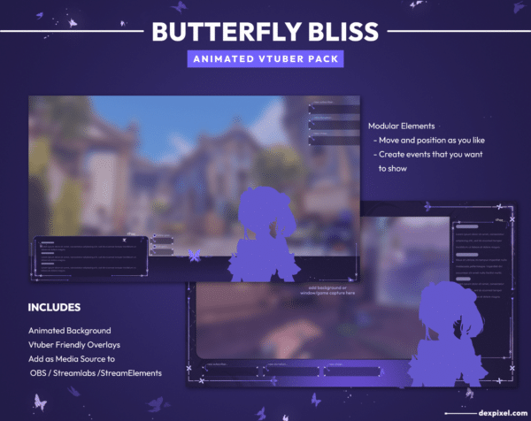 Butterfly Bliss Animated Vtuber Stream Pack Twitch Scenes