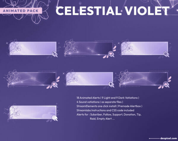 Celestial Violet Animated Stream Pack Vtuber Alerts