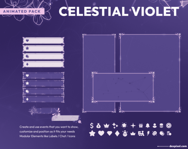 Celestial Violet Animated Stream Pack Vtuber Gameplay Labels