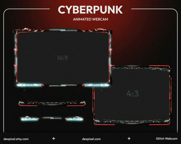 Red Cyberpunk Glitch Animated Webcam Overlay 1