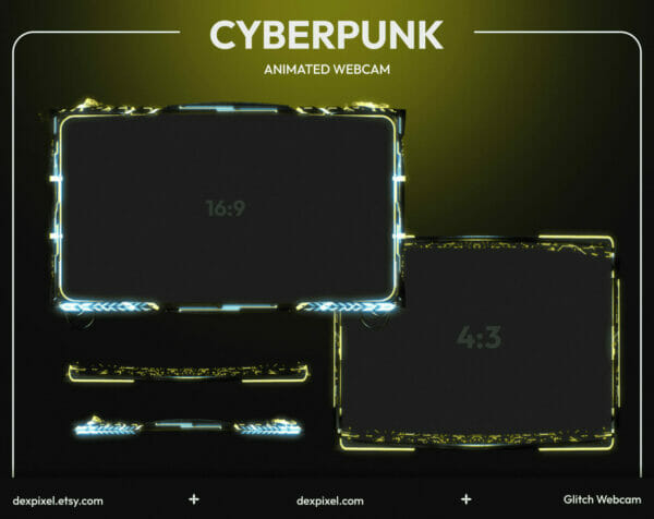 Yellow Cyberpunk Glitch Animated Webcam Overlay 2