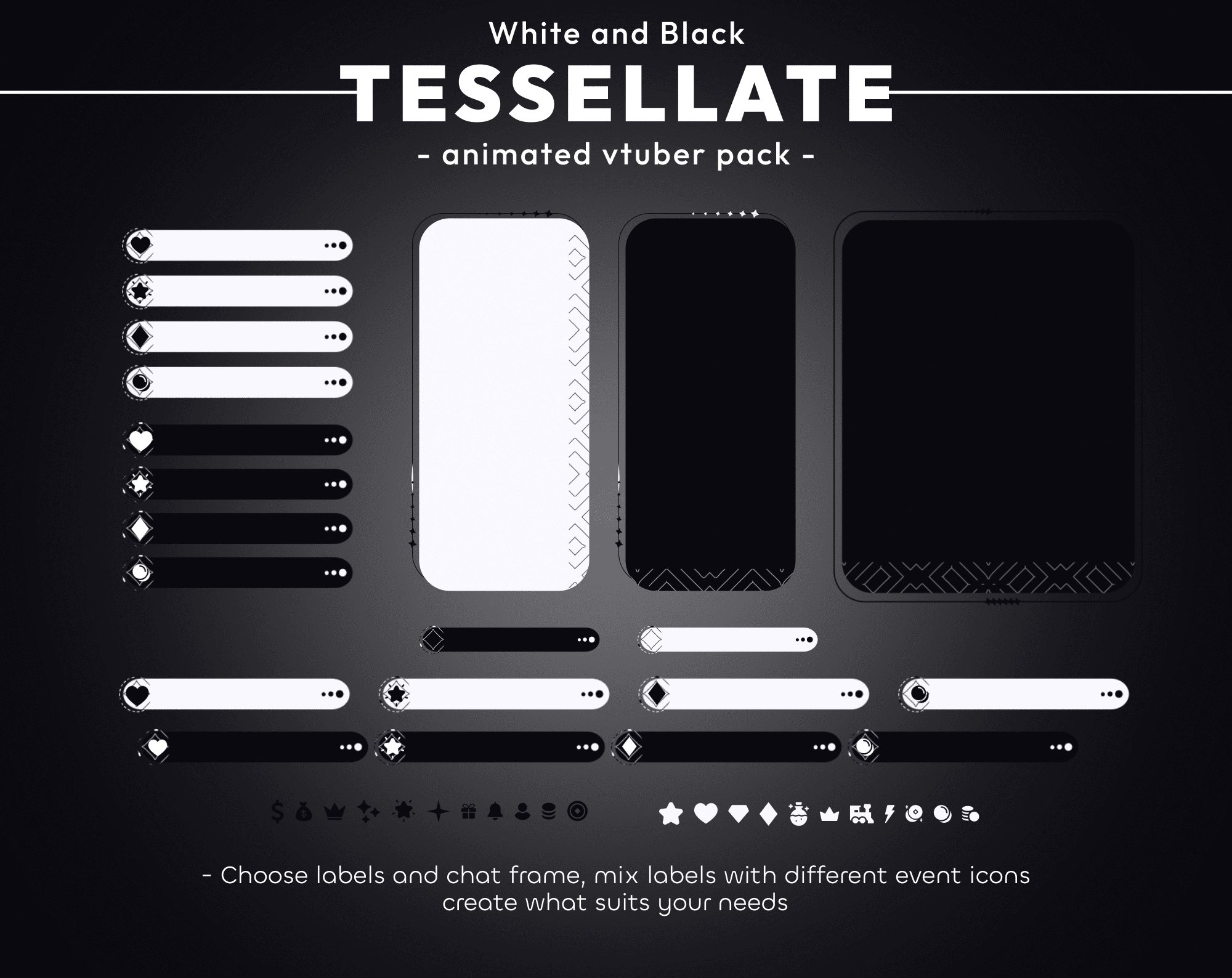 Tessellate White and Black Vtuber Stream Pack 5