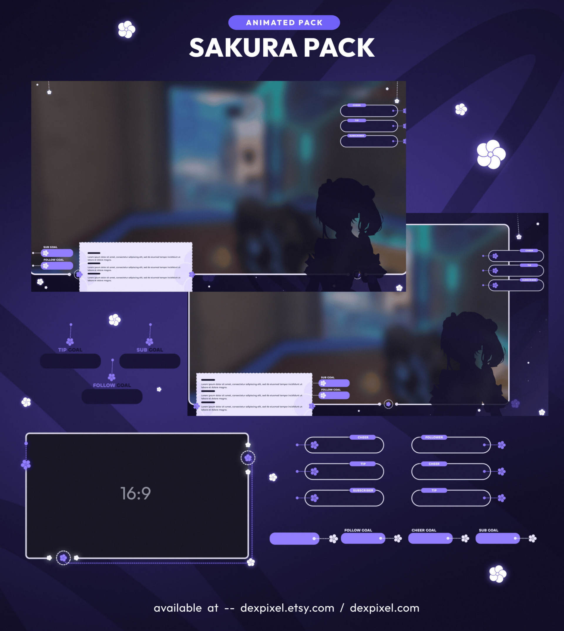 Sakura Purple Animated Stream Pack Twitch Behance 1