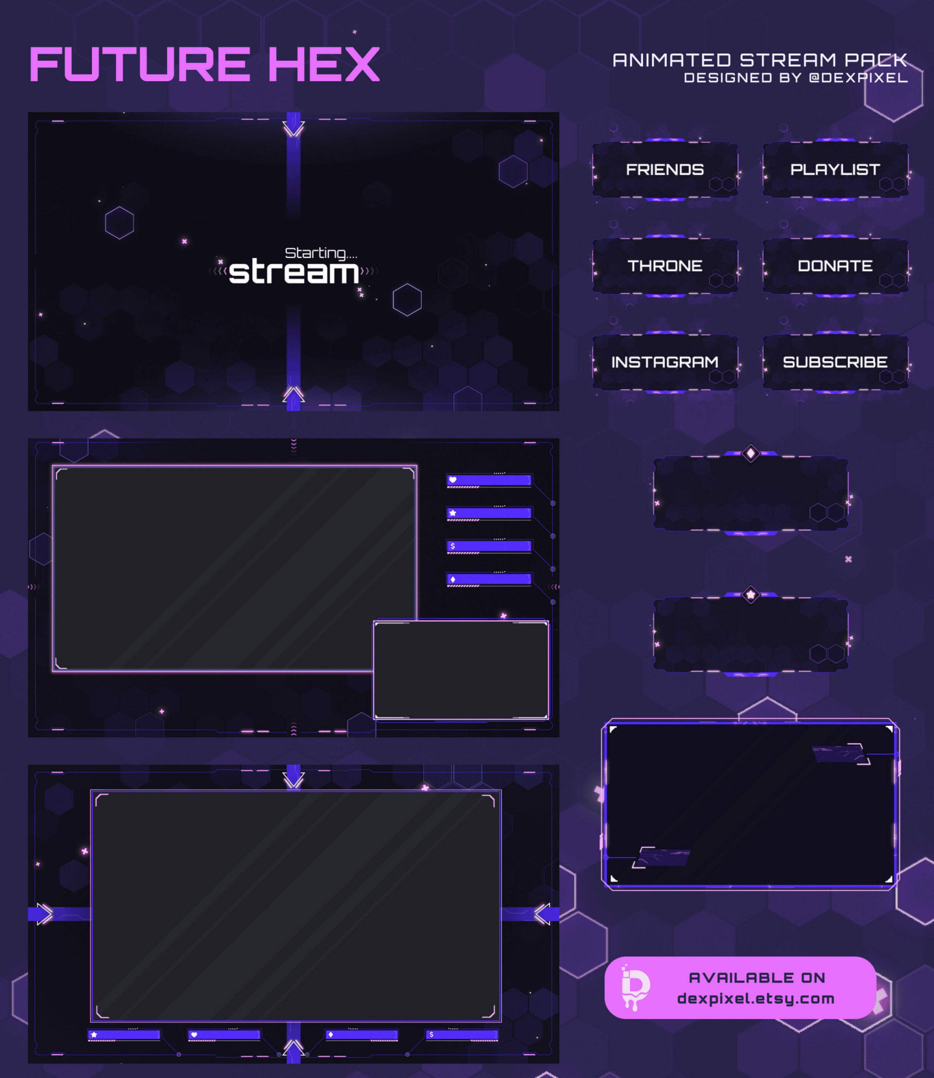 Future Hex Animated Stream Pack Pink 1
