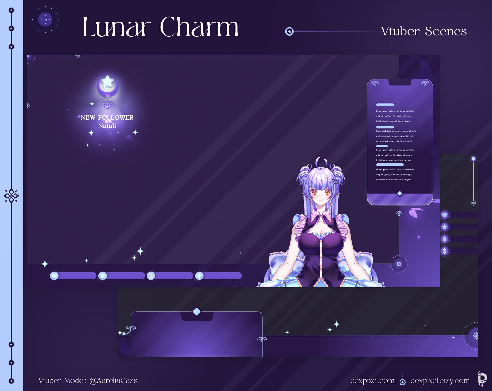 Lunar Charm Dark Purple Vtuber Pack | DexPixel