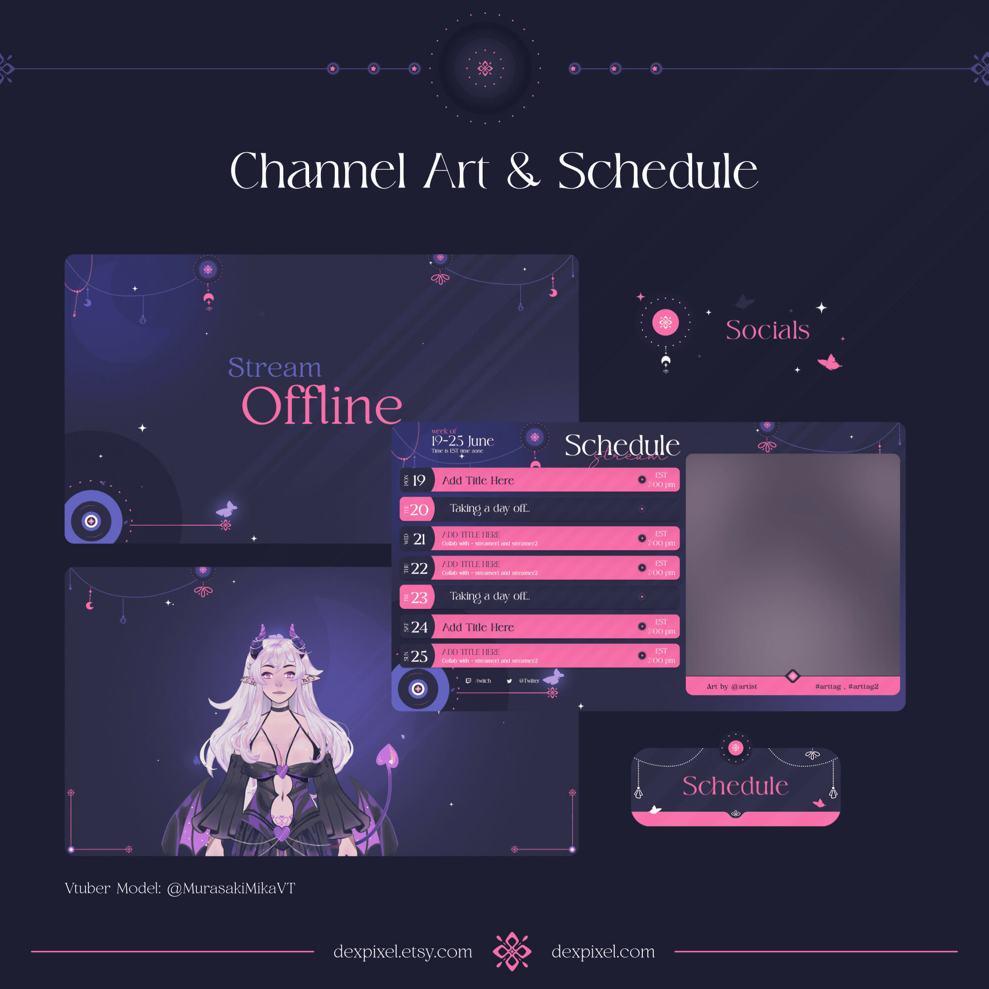 Pink Purple Lunar Charm Channel art and Schedule
