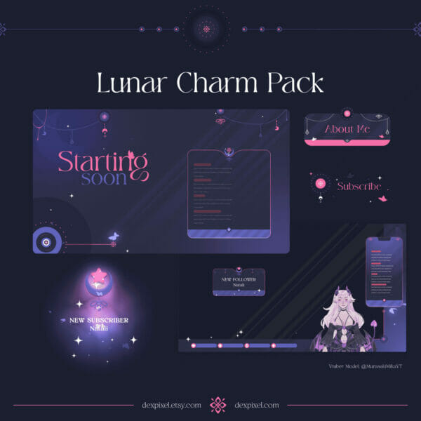 Pink Purple Lunar Charm Animated Stream Pack