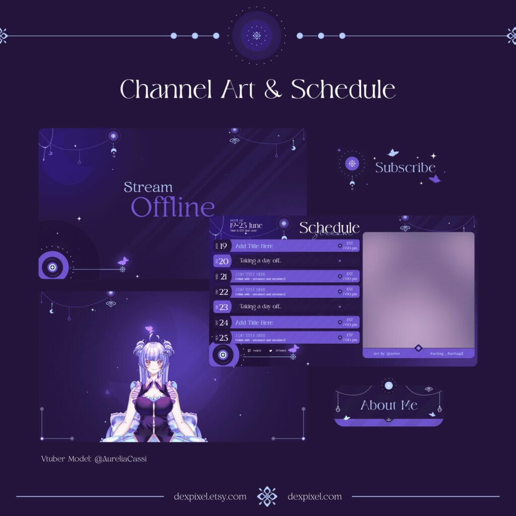 Lunar Charm Dark Purple Vtuber Pack | DexPixel