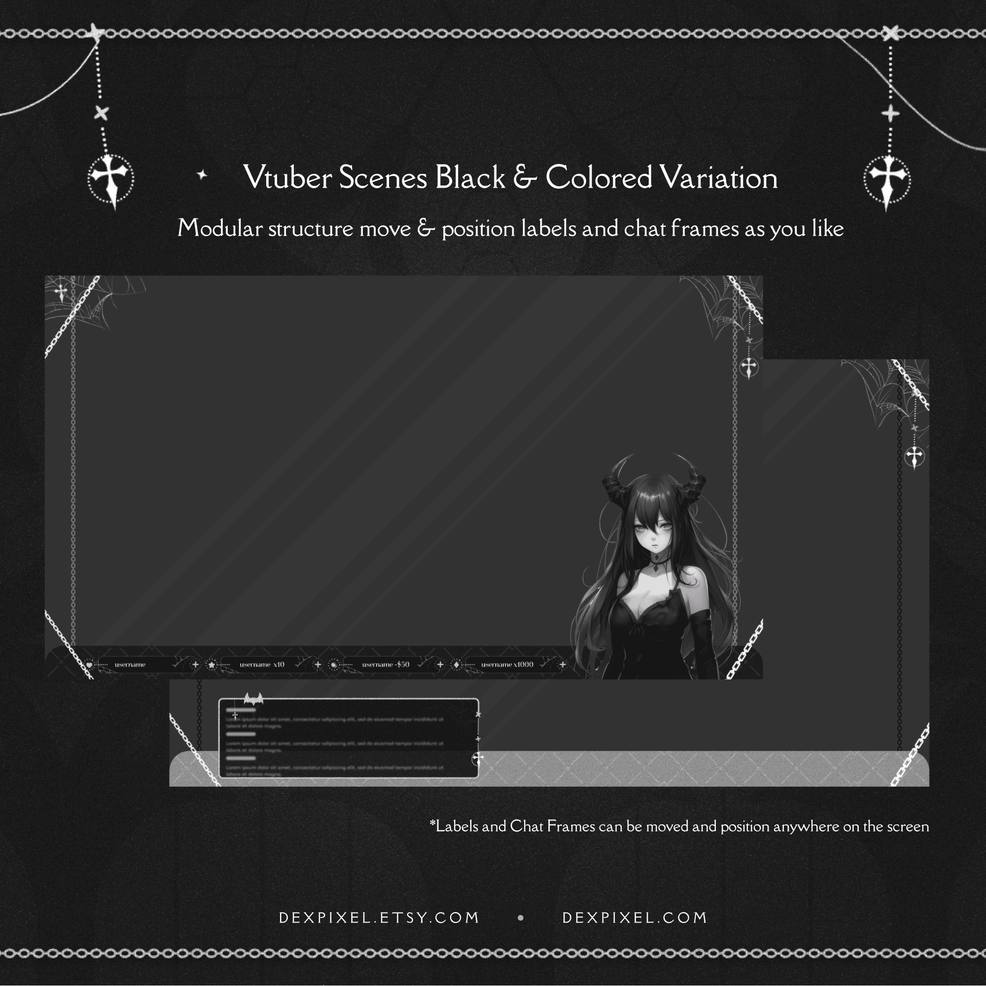 White Dark Goth Animated Stream Pack | DexPixel