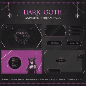 White Dark Goth Animated Stream Pack Twitch