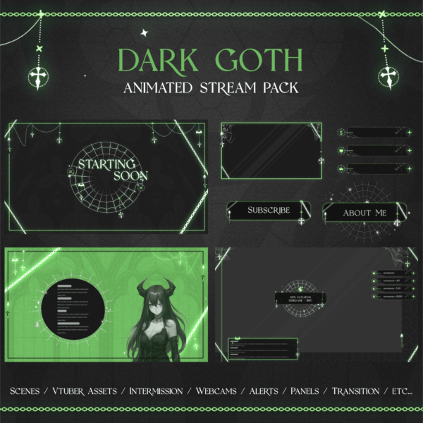 White Dark Goth Animated Stream Pack