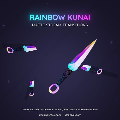 Rainbow Kunai Ninja Knife Animated Twitch OBS Stream Transition 3
