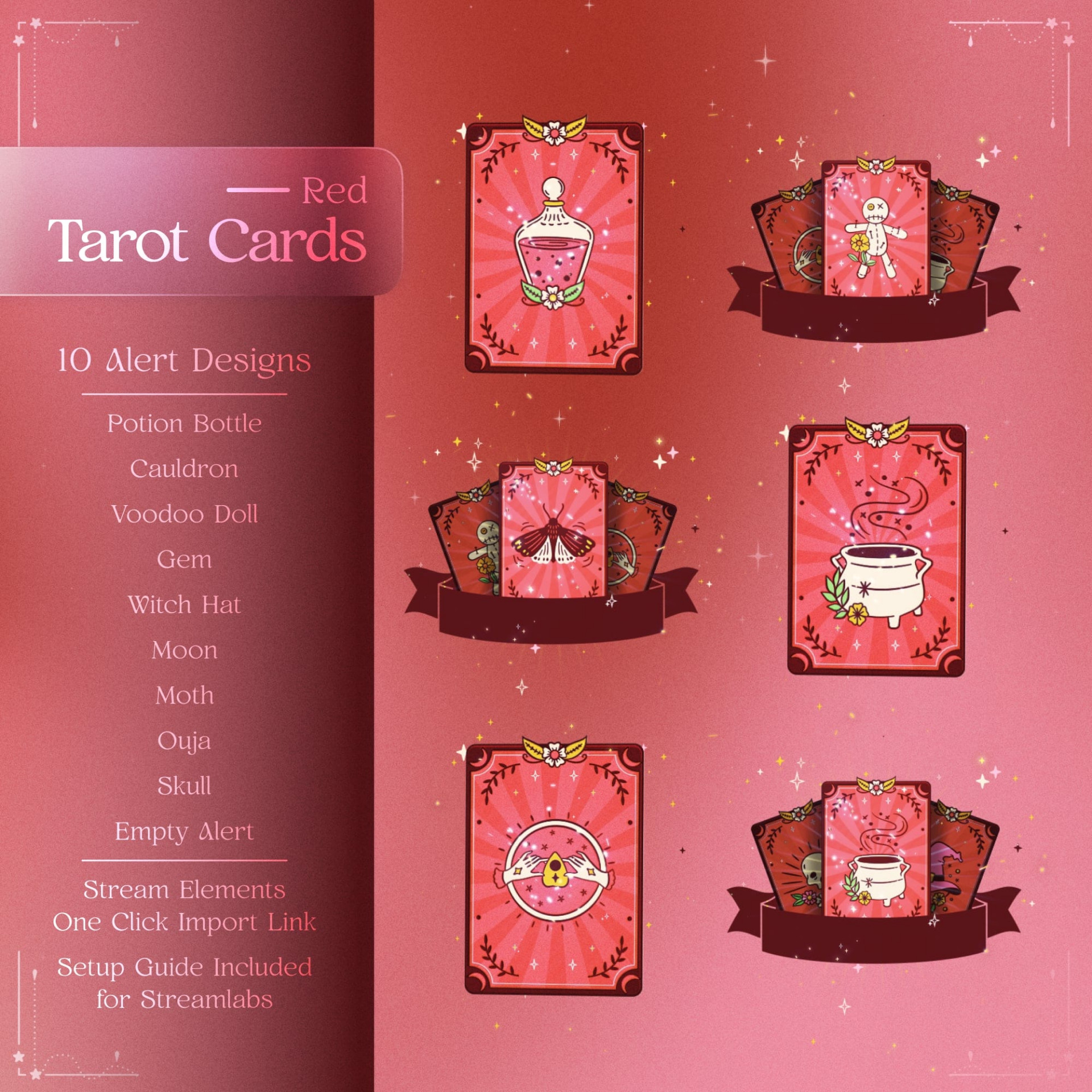 Red Gold Tarot Cards Animated Stream Alerts