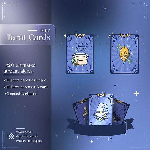 Blue Gold Tarot Cards Animated Stream Alerts