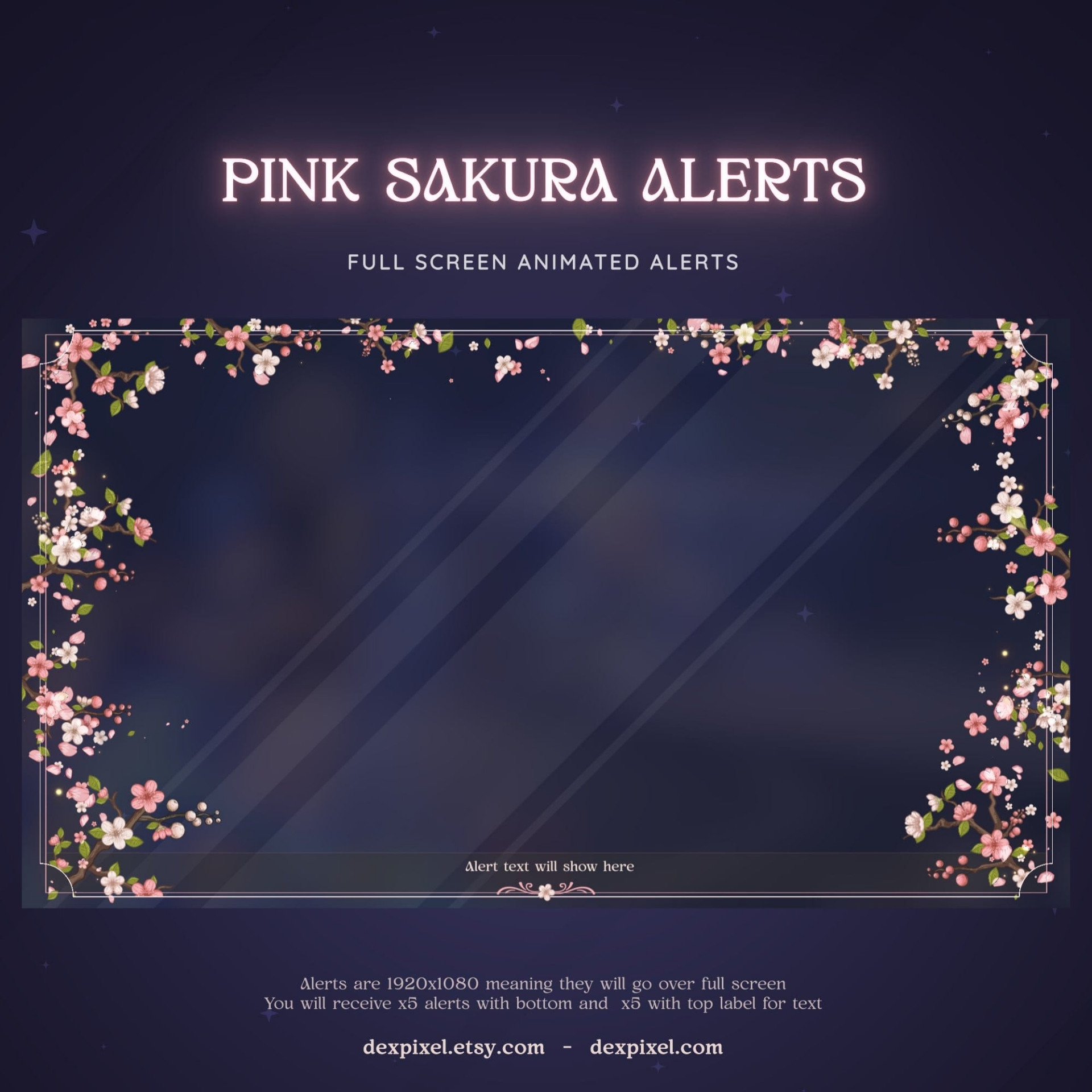 Pink Sakura Cherry Blossom Animated Full Screen Twitch Alerts